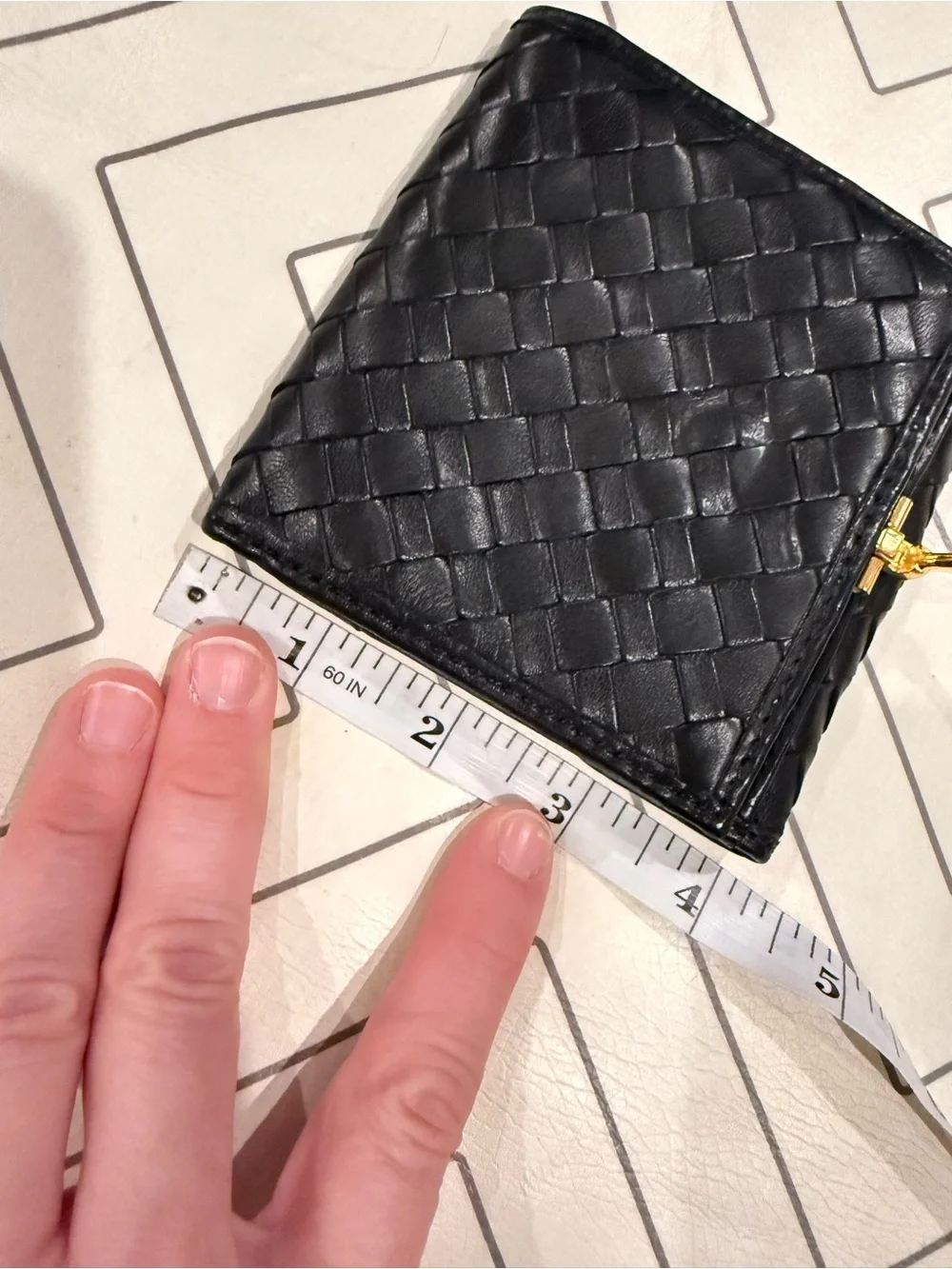 Rich Brown Woven Leather Wallet with Gold Turn-Lock